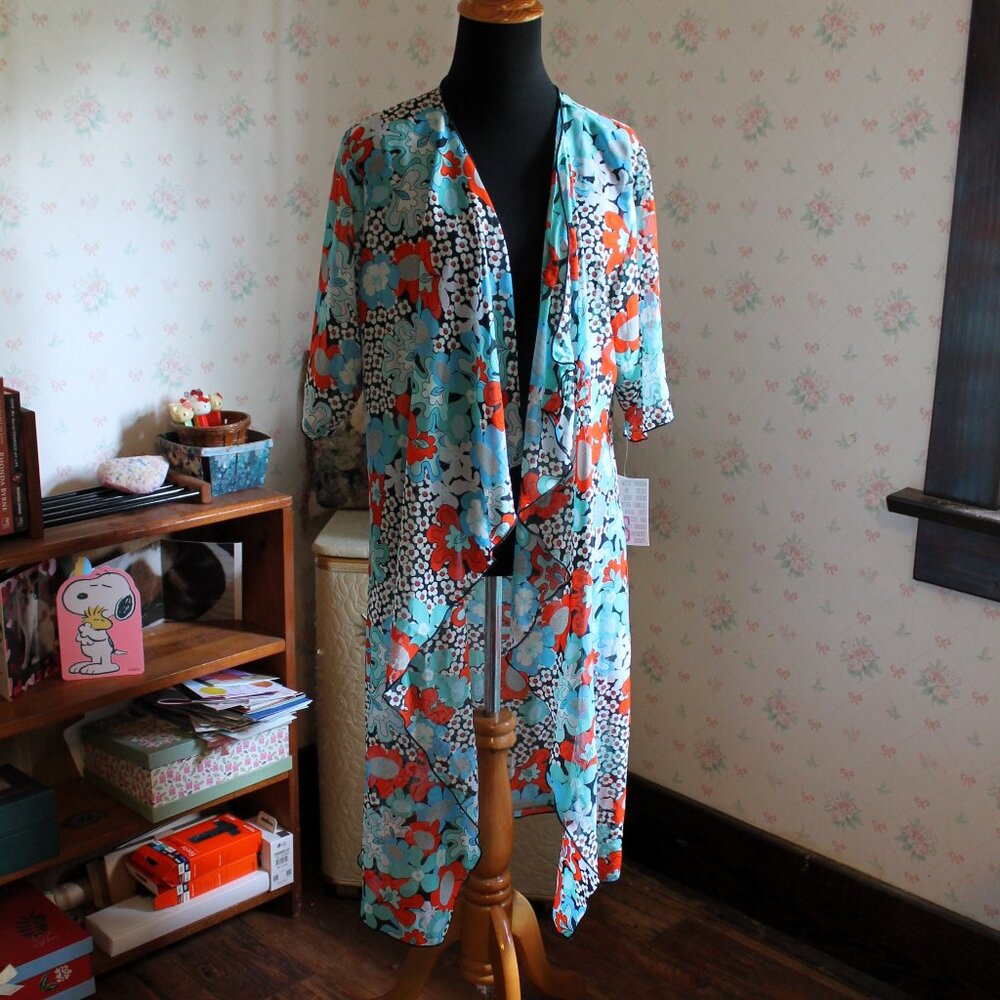 LuLaRoe Shirley Kimono Beach Coverup, Colorful Floral, Small, NWT